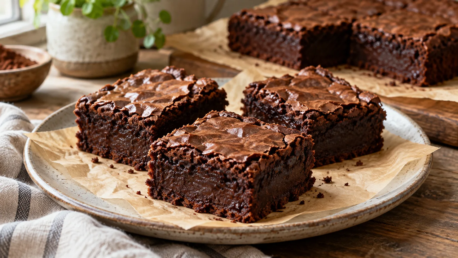 Čokoládové brownies s hutným středem a popraskanou krustou – AI ilustrační fotografie