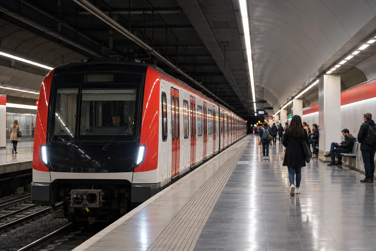 Moderní souprava metra u nástupiště v Barceloně – AI ilustrační fotografie