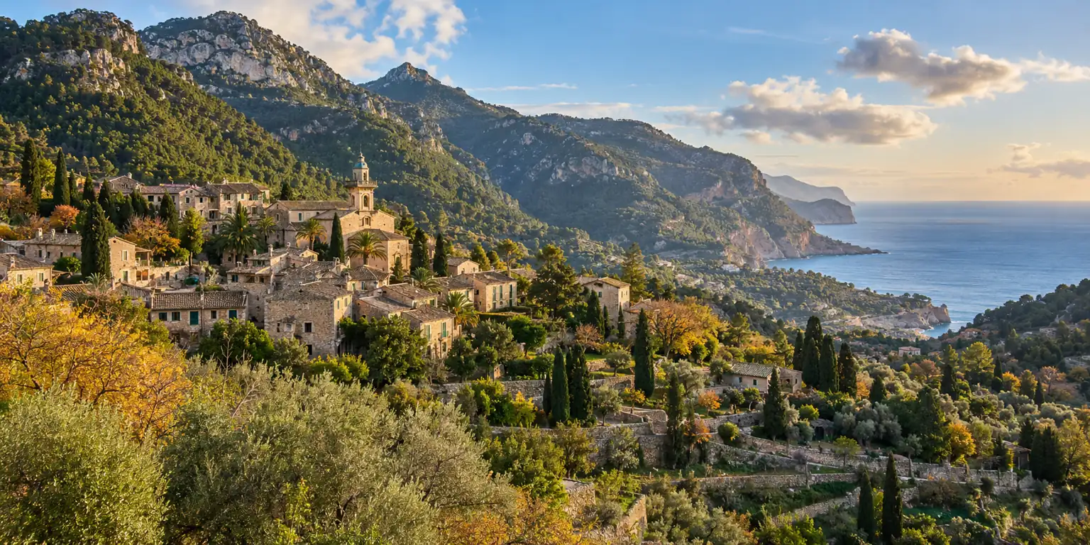 Kamenná vesnice v pohoří Serra de Tramuntana na Mallorce – AI ilustrační fotografie