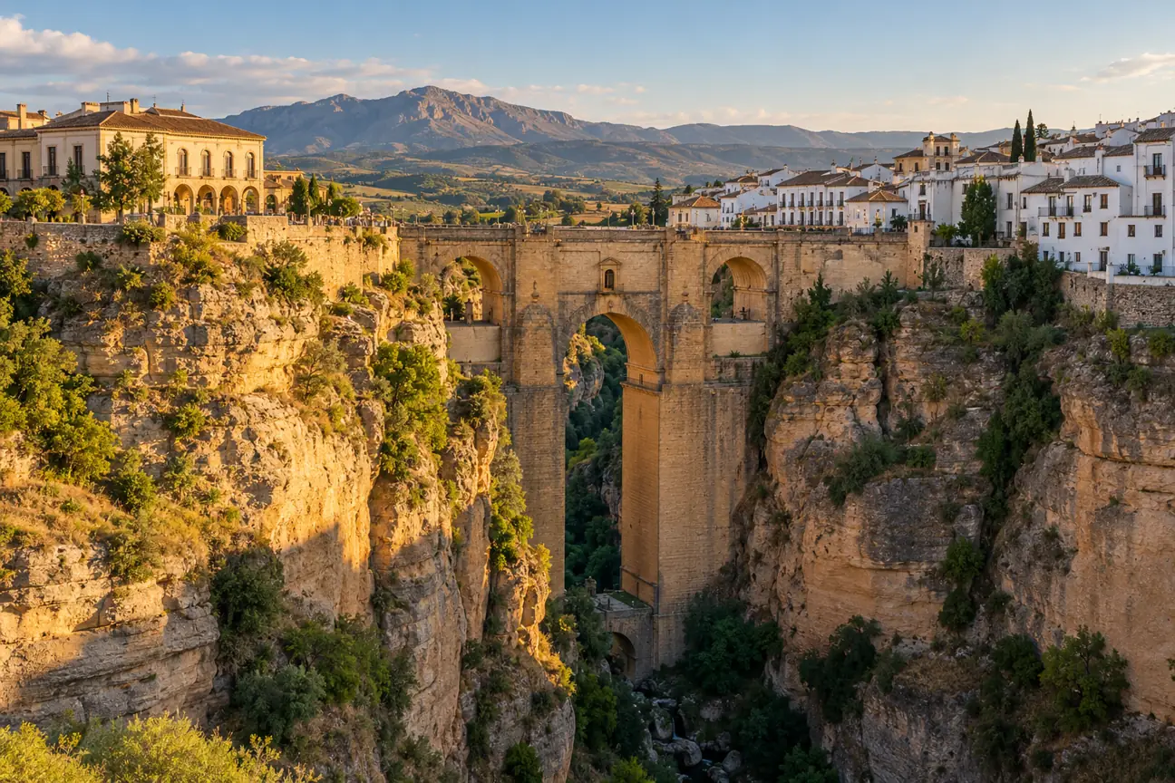 Puente Nuevo nad soutěskou Tajo v andaluském městě Ronda – AI ilustrační fotografie